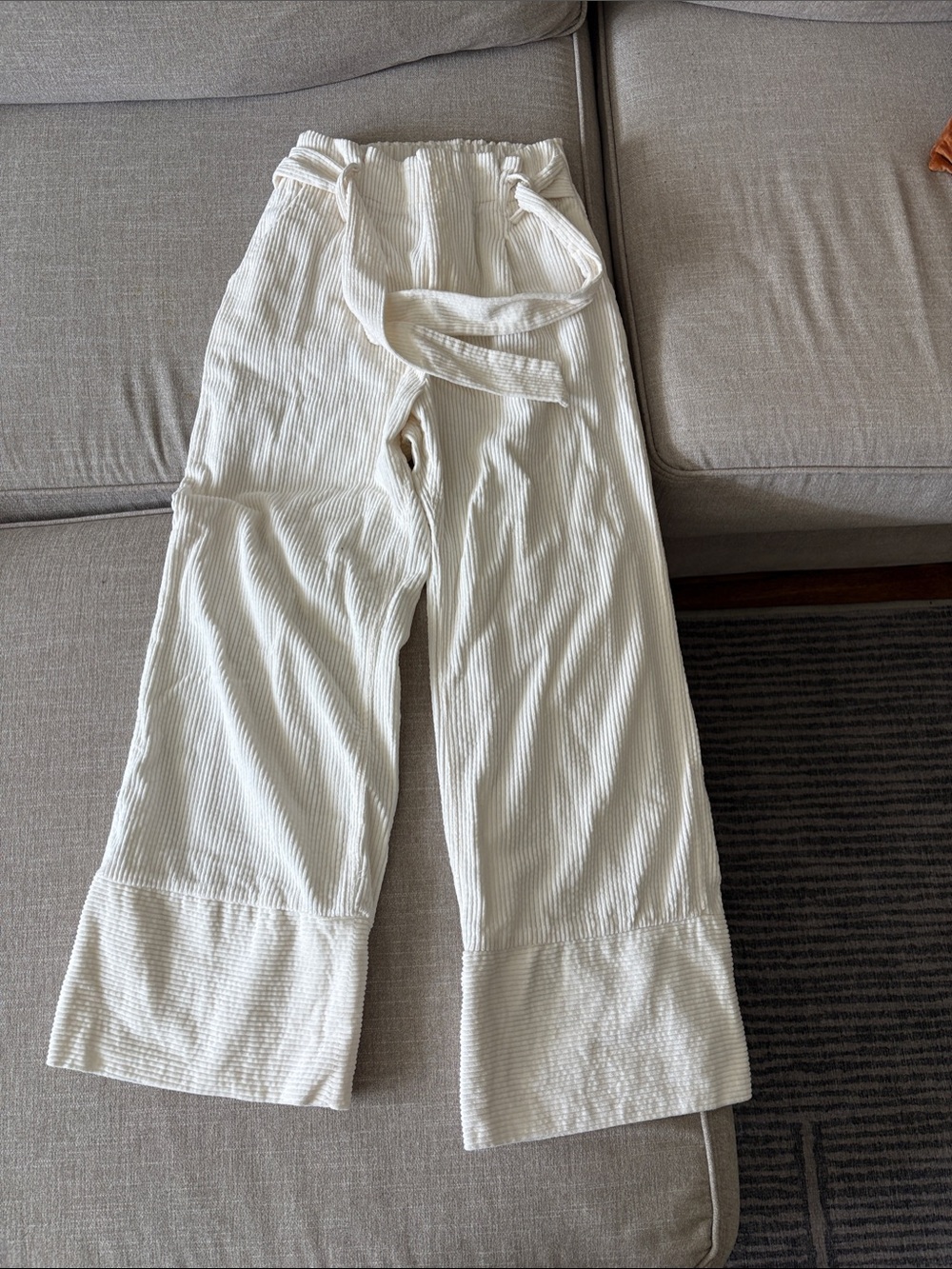 J.O.A. Cream Ribbed Elastic-Waist Pants